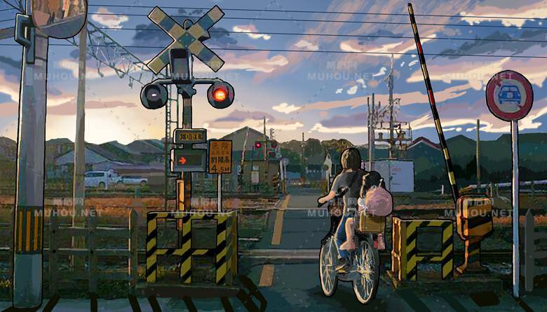 铁道口前的风景插画作品插图5