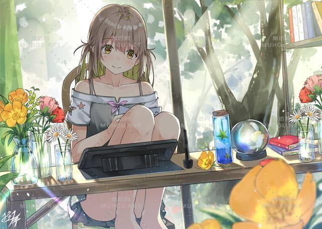 露出肩膀的甜美系女孩插画