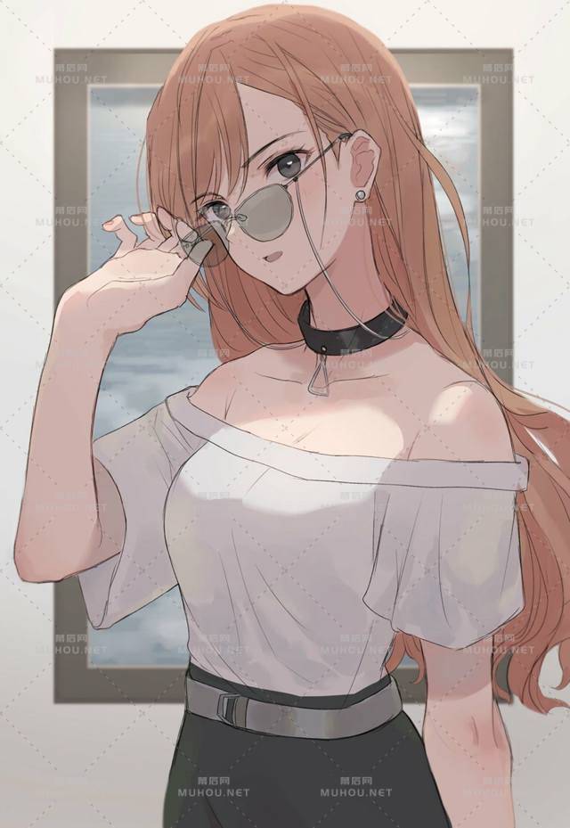 露出肩膀的甜美系女孩插画