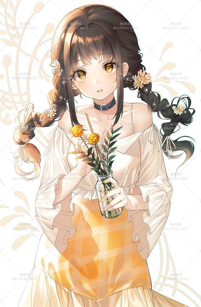 露出肩膀的甜美系女孩插画
