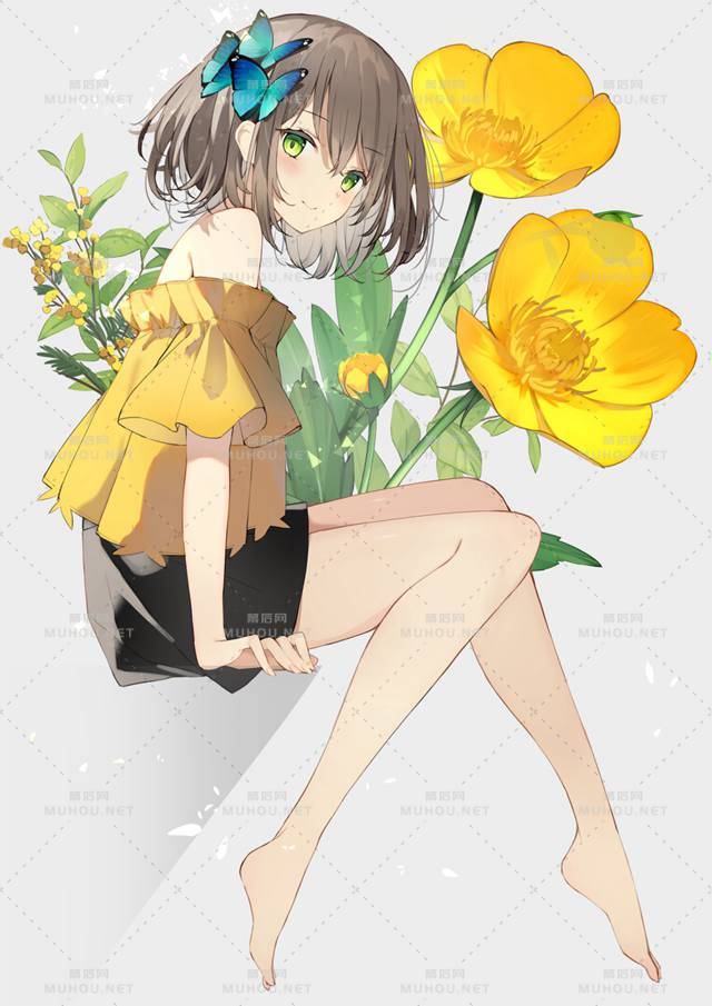 露出肩膀的甜美系女孩插画