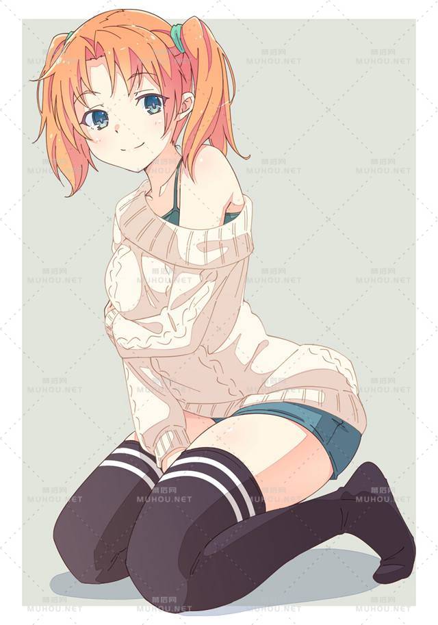 露出肩膀的甜美系女孩插画