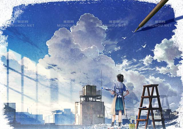 广阔的天空风景唯美插画