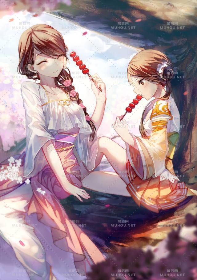 吃糖葫芦的可爱女孩插画