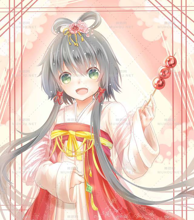 吃糖葫芦的可爱女孩插画