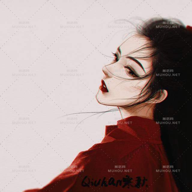 Qiuhan寒秋的朱砂红少女系列插画