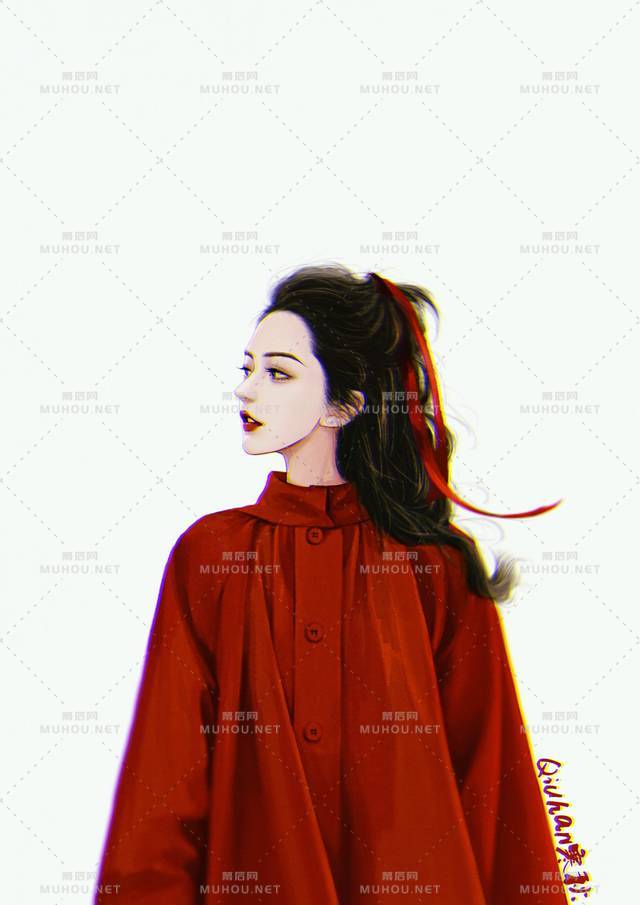 Qiuhan寒秋的朱砂红少女系列插画
