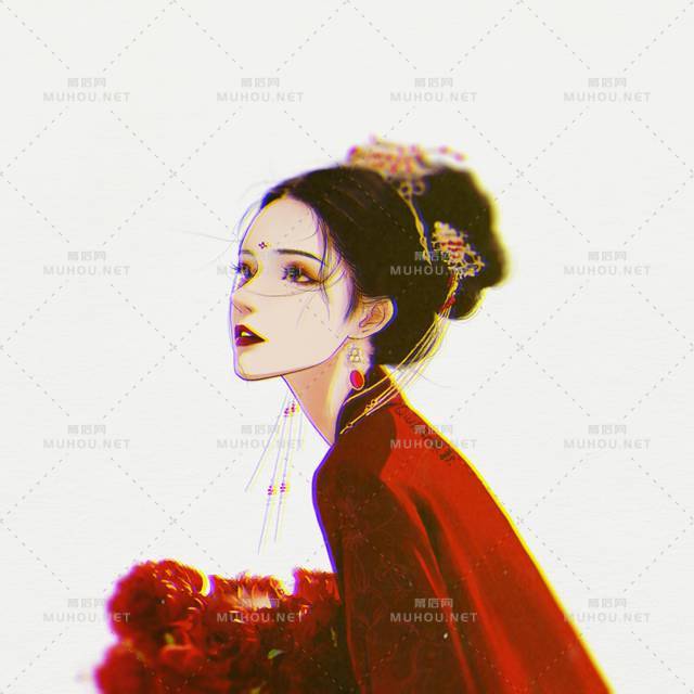 Qiuhan寒秋的朱砂红少女系列插画
