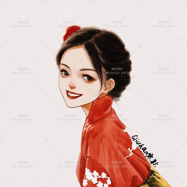Qiuhan寒秋的朱砂红少女系列插画