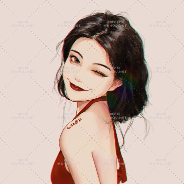 Qiuhan寒秋的朱砂红少女系列插画
