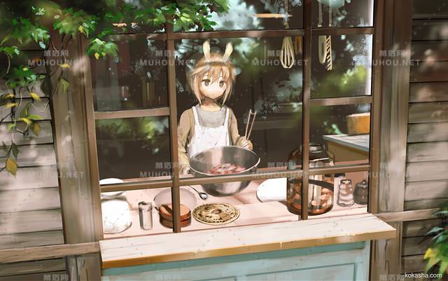 烹饪料理的厨房室内场景插画