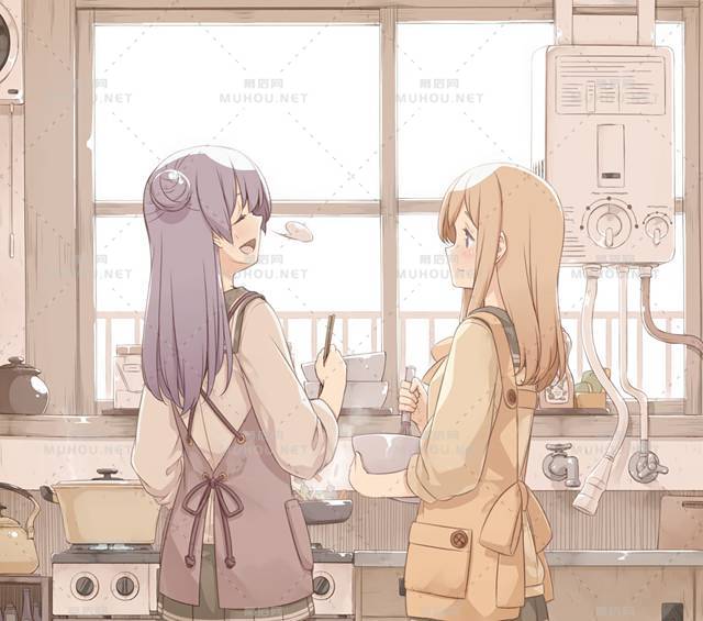 烹饪料理的厨房室内场景插画