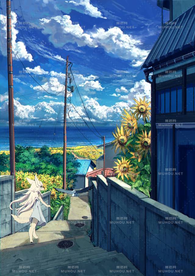 夏天独有的蓝天碧海风景插画