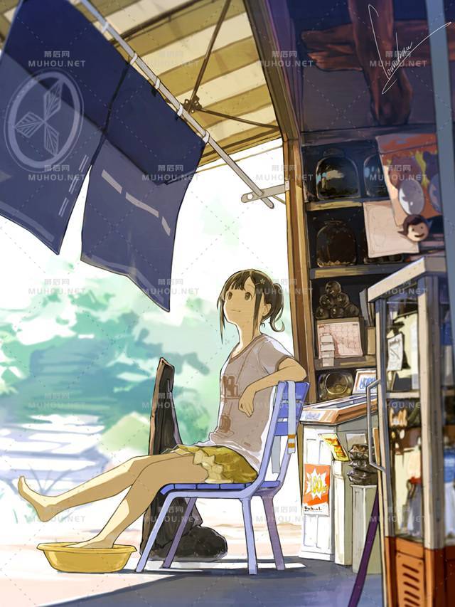 夏天独有的蓝天碧海风景插画