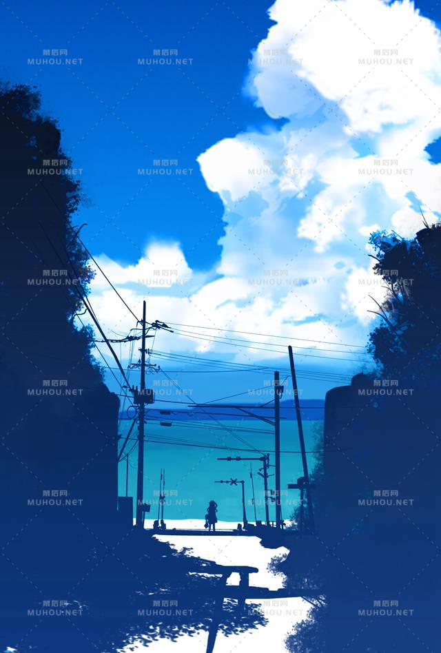 夏天独有的蓝天碧海风景插画