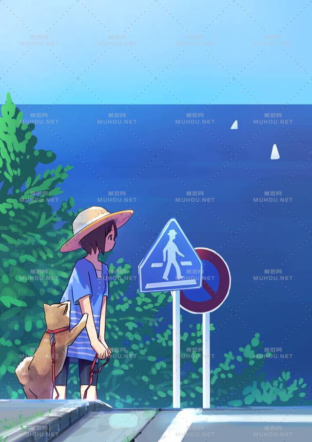 夏天独有的蓝天碧海风景插画