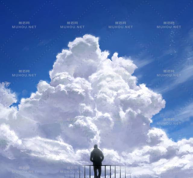 又大又白滴蘑菇云美景插画