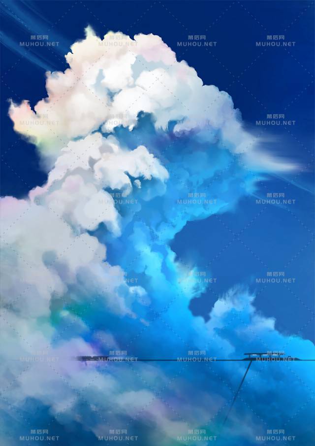 又大又白滴蘑菇云美景插画