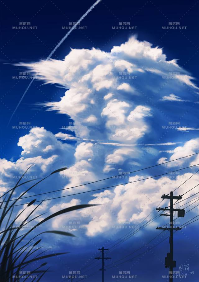 又大又白滴蘑菇云美景插画