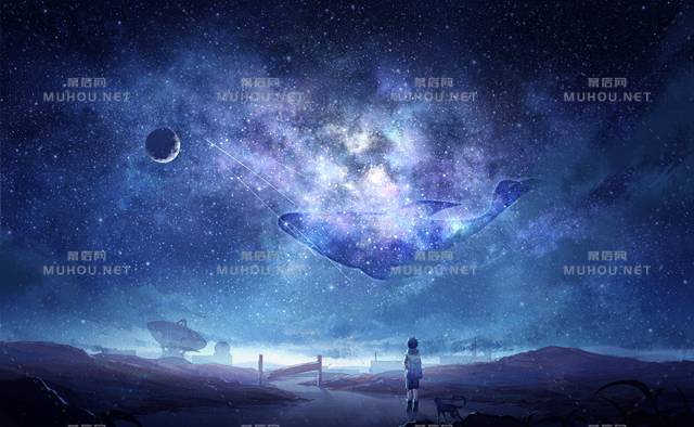 梦幻的浩瀚星空风景插画