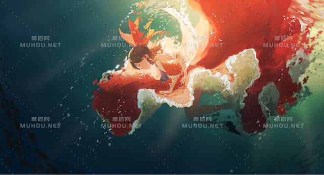 置身水下的静谧场景插画