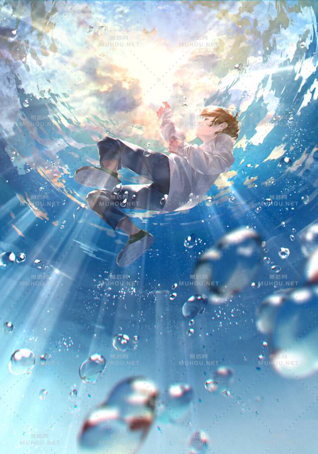 置身水下的静谧场景插画