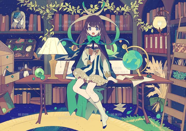 陈列了好多书的书架场景插画