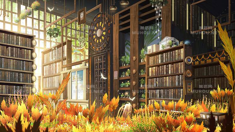 图书馆里的角落风景插画