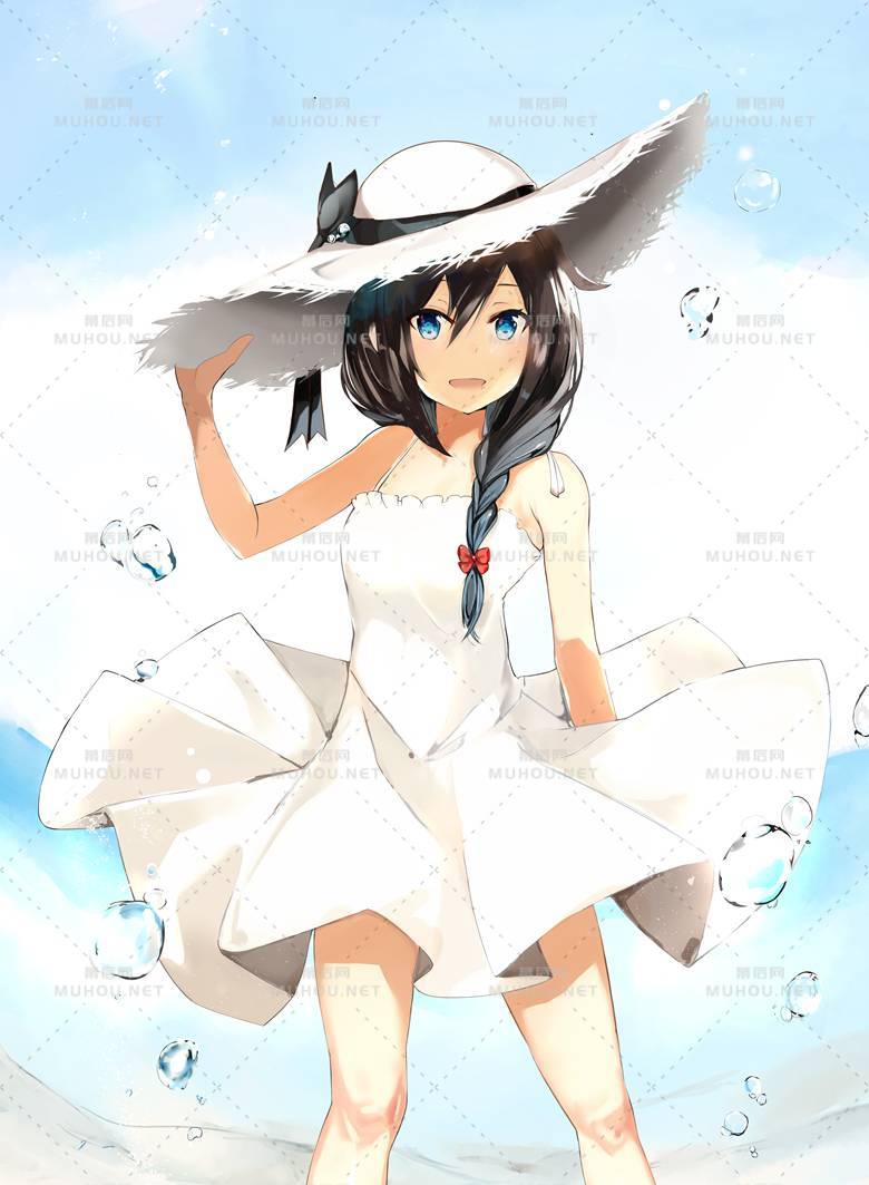 洁白的连衣裙女孩唯美插画