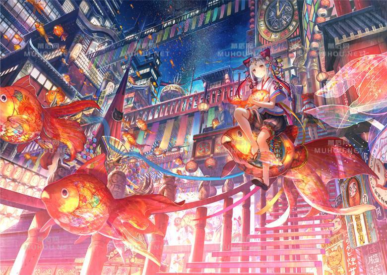 游来游去的小金鱼插画作品