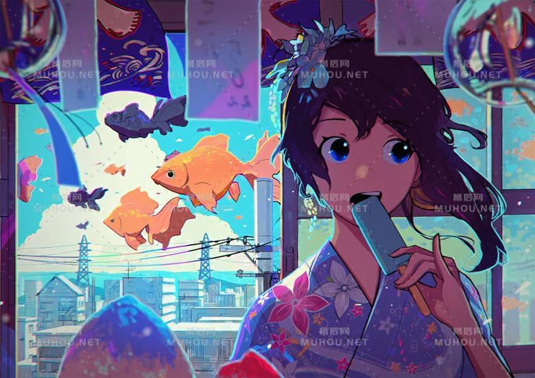 游来游去的小金鱼插画