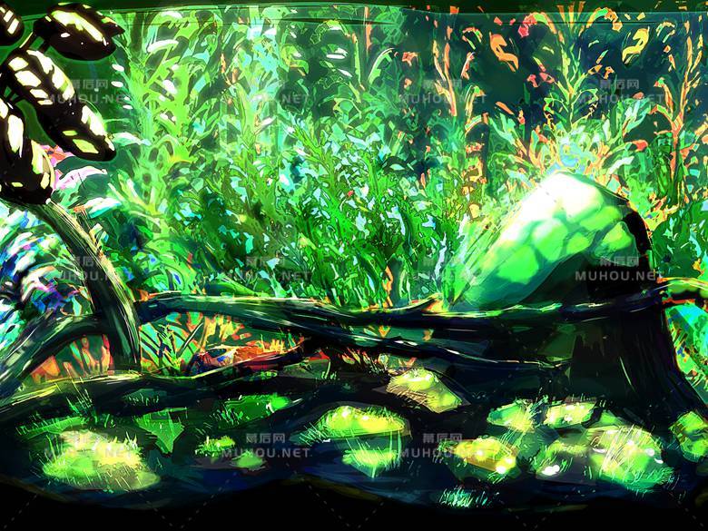 水下的森林小水草风景插画