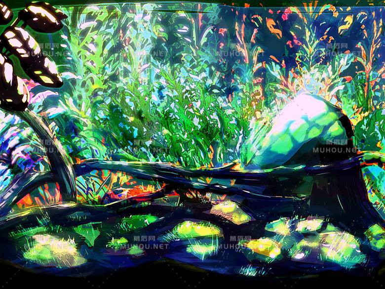 水下的森林小水草风景插画