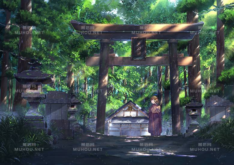 日式神社旁的鸟居风景插画作品插图3