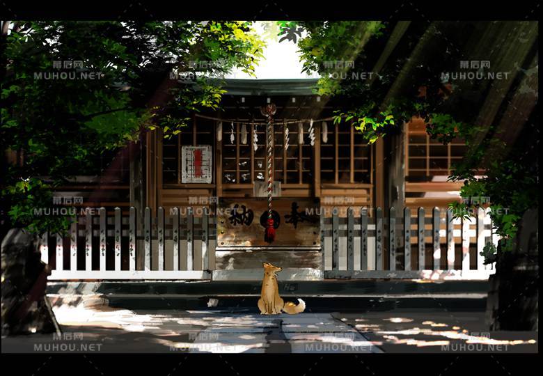 祭祀神灵的日式神社风景插画作品插图