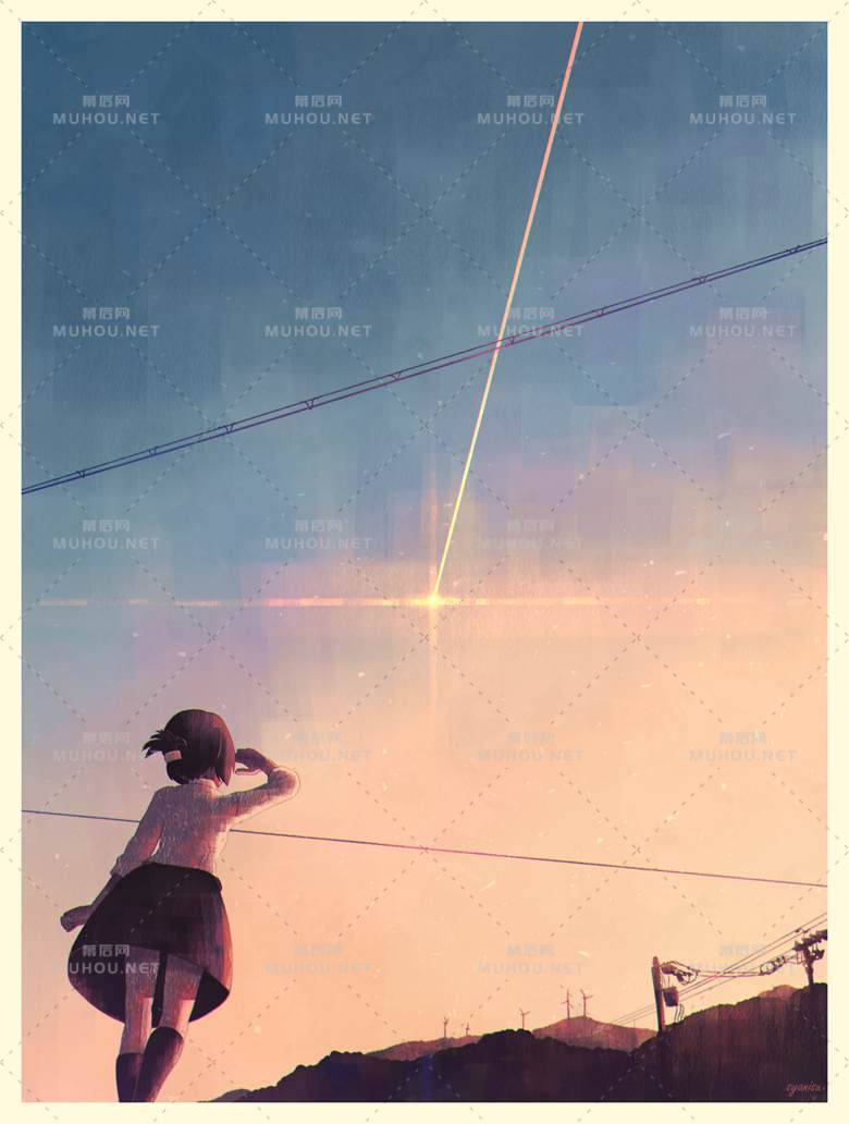 又见到美美的飞机云了插画作品插图