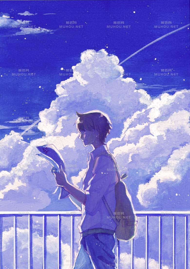 又见到美美的飞机云了插画作品插图1