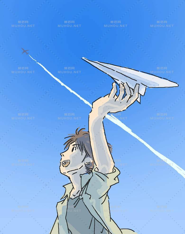 又见到美美的飞机云了插画作品插图3