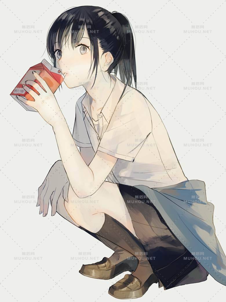蹲在那里的少女插画作品插图