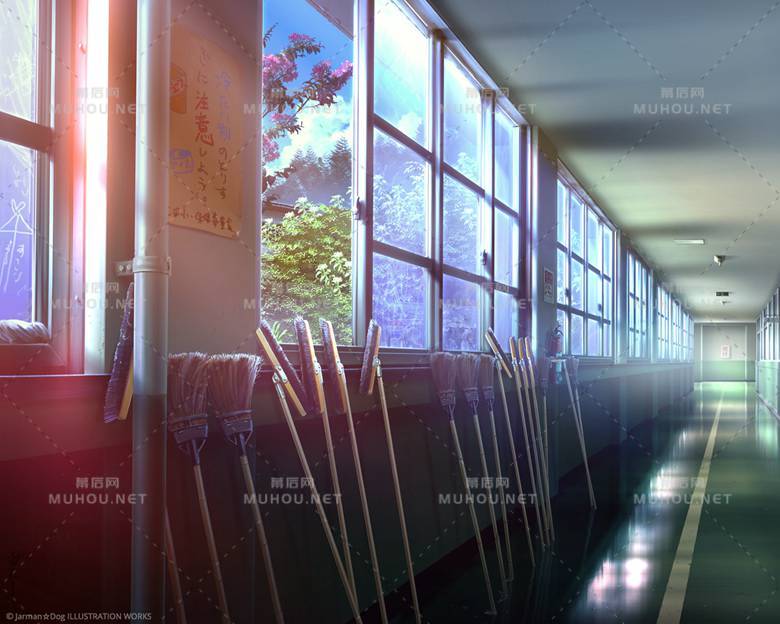 纯日式风格的校园风景插画