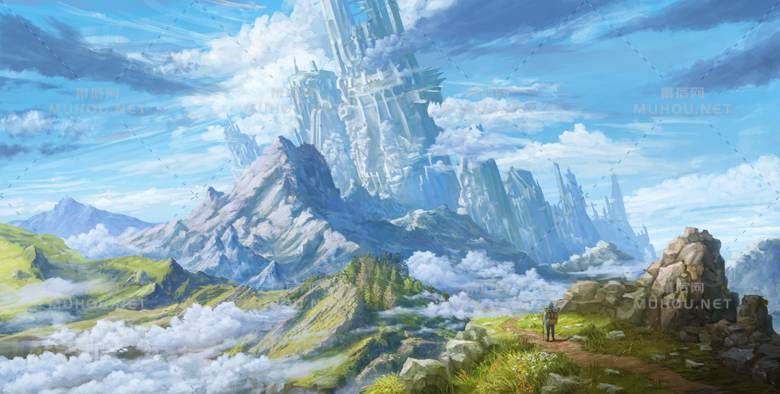巨美的远山风景插画