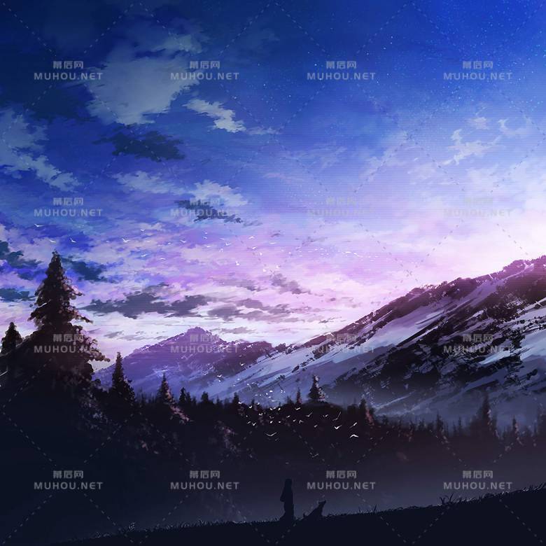巨美的远山风景插画