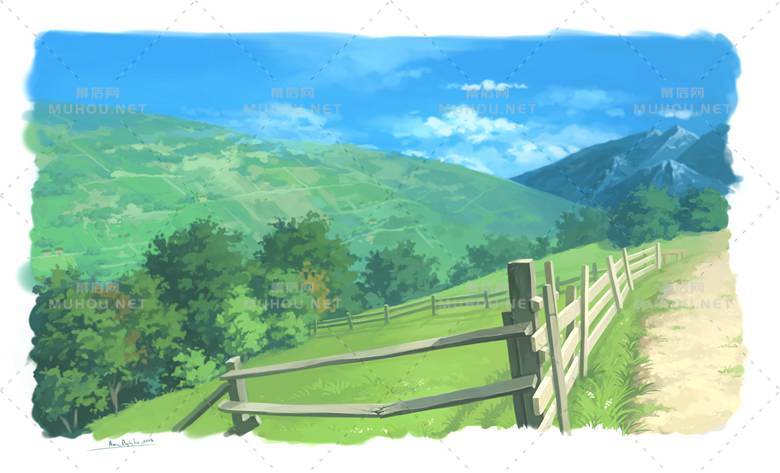 巨美的远山风景插画