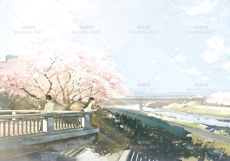布满樱花的街道风景插画作品插图1