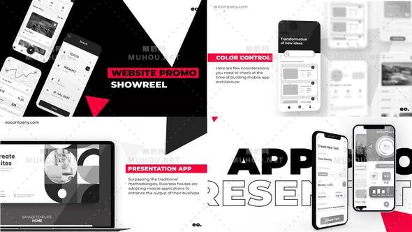 黑白网站促销广告手机app应用程序宣传AE视频模板插图