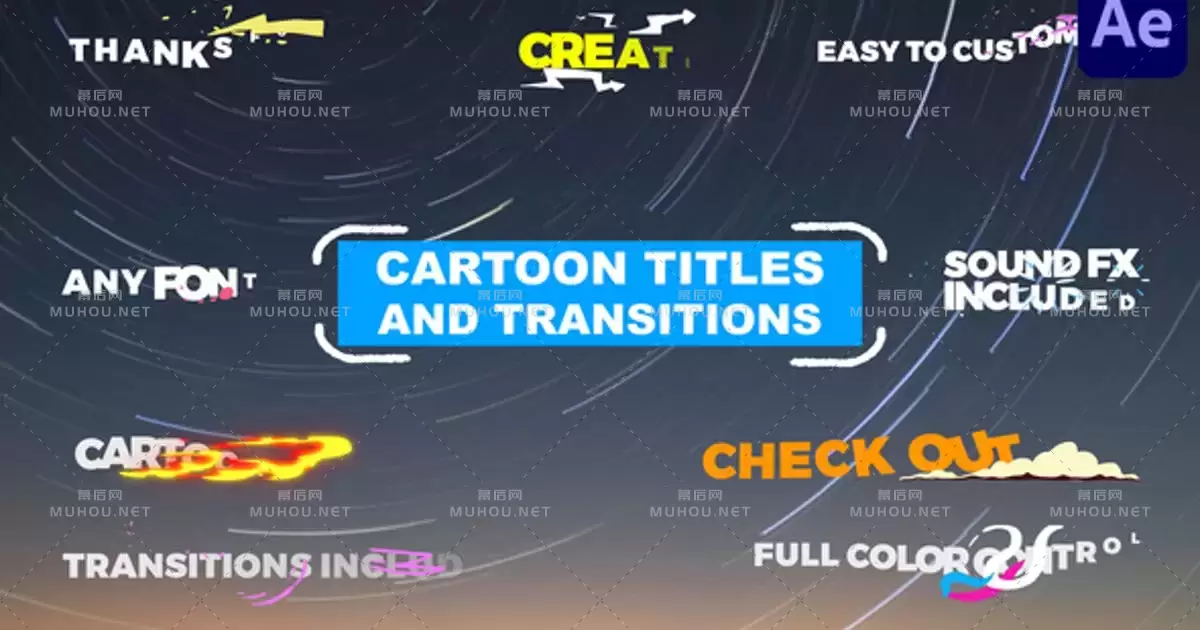 卡通标题和过渡动画特效文字视频AE模板