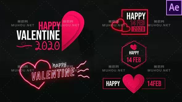 情人节浪漫红色爱情标题视频AE模板插图