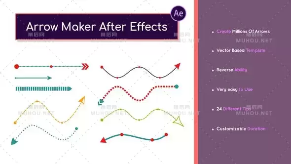 各种路径线条箭头生长动画制作器AE视频模板素材 Arrow Maker After Effects