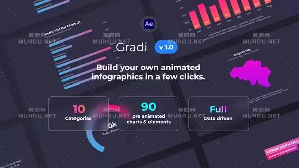 95个彩色渐变信息数据图表展示动画AE视频模板素材 Gradient Infographics插图