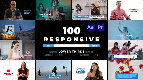 100个响应式字幕条标题动画AE视频模板素材 Responsive Lower Thirds插图